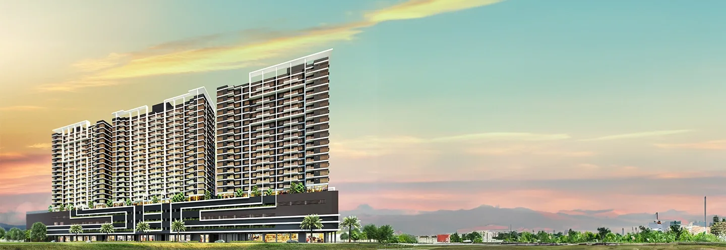 Architectural rendering of the three Galleria Residences Cebu towers above the complex podium
