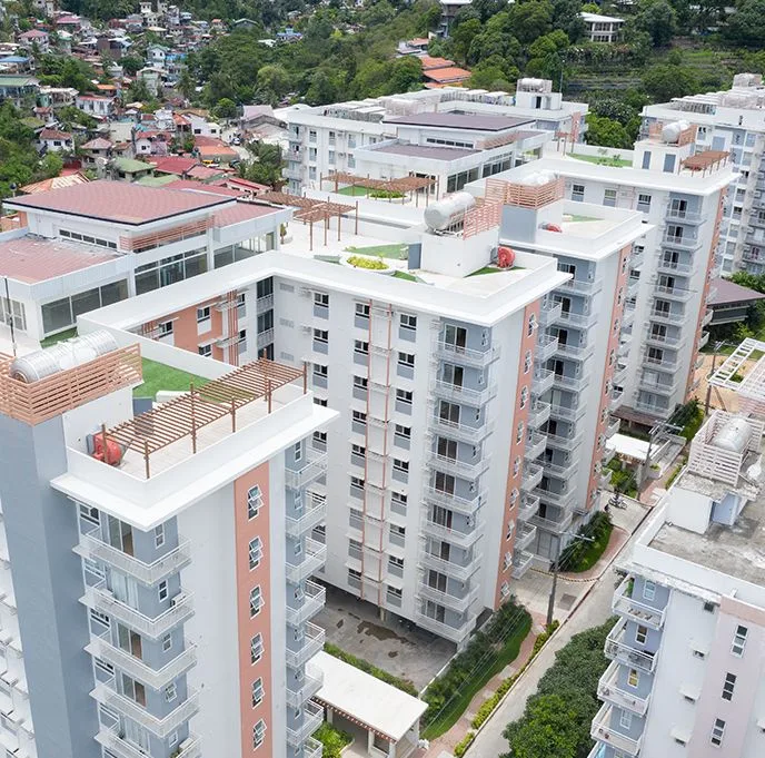 Aerial view of the completed mid-rise buildings at Mivesa Garden Residences in Cebu City