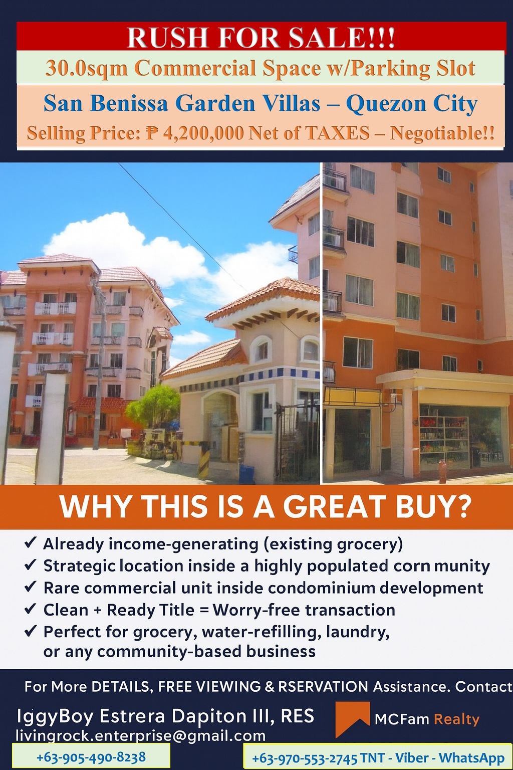 RUSH SALE: ₱4.2M Commercial Space with Existing Grocery + Parking in Novaliches QC