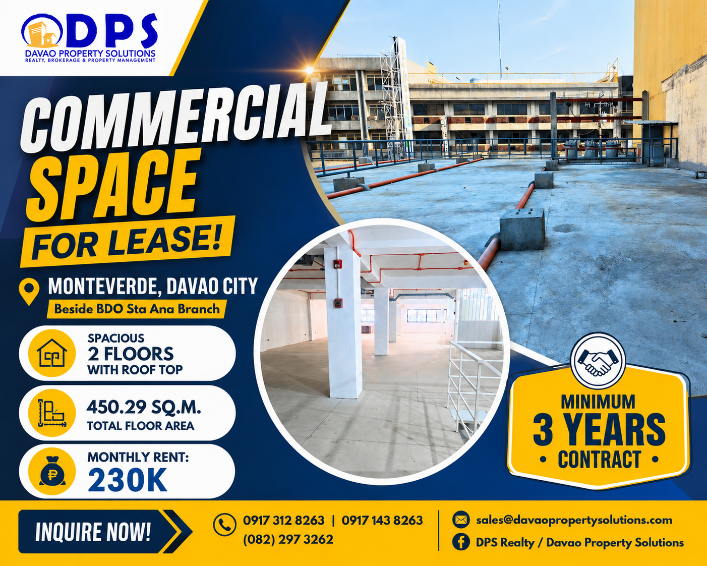 SPACIOUS COMMERCIAL SPACE FOR LEASE – MONTEVERDE STREET POBLACION DAVAO CITY