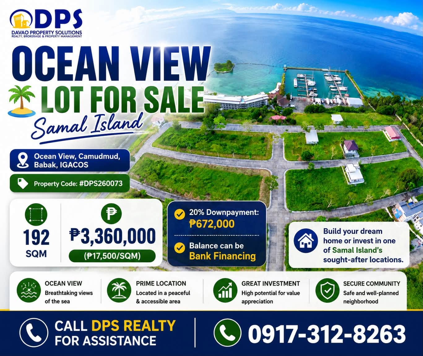 192sqm Lot for Sale in Oceanview Babak Samal Island, Davao Del Norte