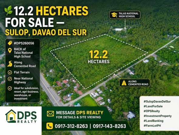 12.2 Hectares Land for Sale in Talas Sulop Davao Del Sur