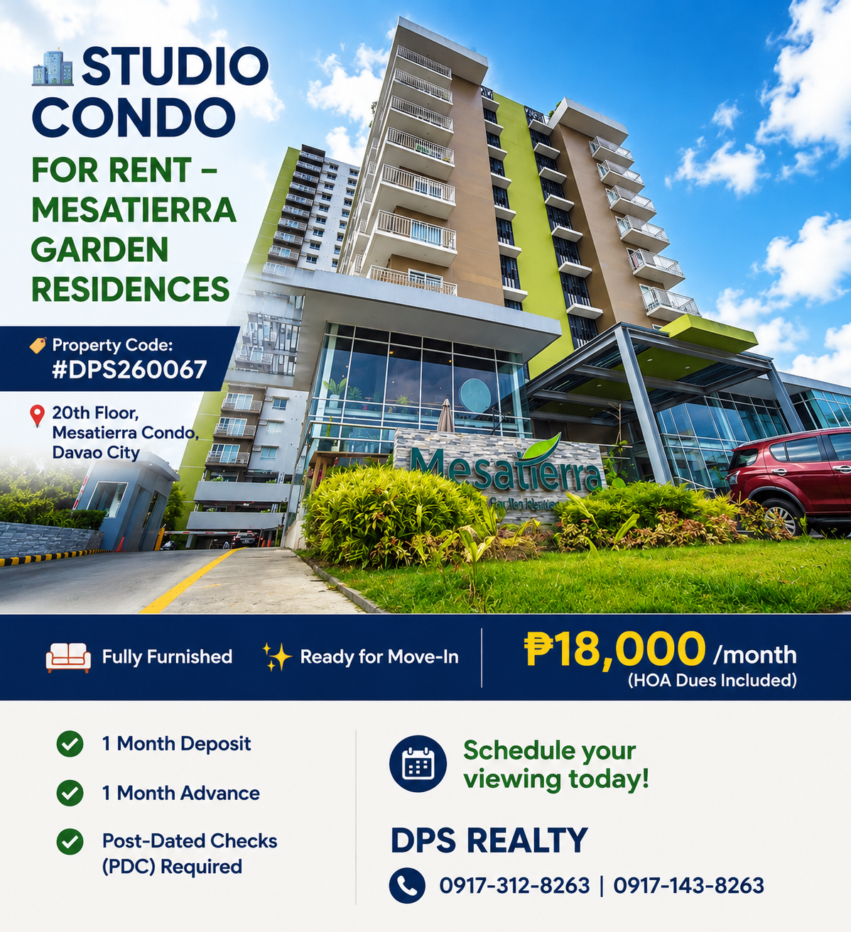 STUDIO CONDO FOR RENT – MESATIERRA GARDEN RESIDENCES